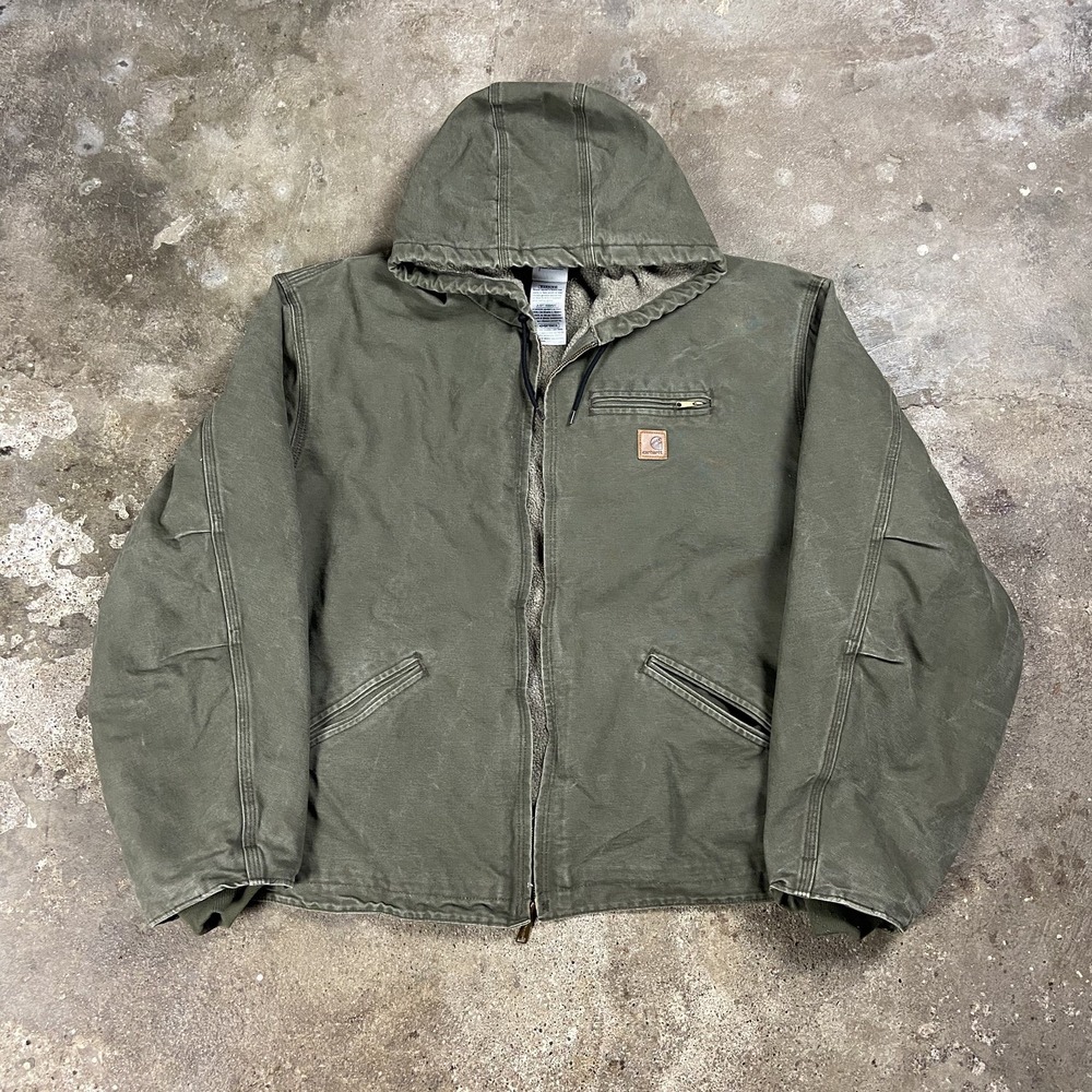 Carhartt Hooded Detroit Jacket Size 4XL Green Canvas Full Zip Sierra Sherpa J141